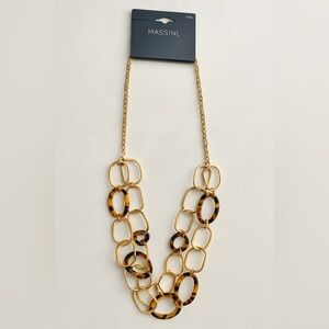 Massini Gold Tone Tortoise Link Statement Necklace 18” NWT